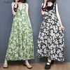 Women's Jumpsuits Rompers #1467 Wide Leg Jumpsuits Women Summer Thin Flower Printed Jumpsutis Vintage Sleeveless Long Jumpsuit Ladies Green Black Yellow L230921