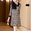 2023 Designer Leopard Sweaters Dress Autumn Winter Office Lady Elegant knitted jumper Dress Long Sleeve Women Vacation Travel O-Neck Slim A-Line Party Midi Frocks