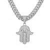 Naszyjniki wisiorek Hip Hop lodowane krysztony kubańskie łańcuch linku złoto srebrny kolor fatima ręczny naszyjnik dla mężczyzn damski raper biżuteria prezent