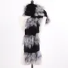 Scarves Winter Women Long Genuine Knitted Fur Scarf Real Rex Rabbit Collar Warm Neck Stole Tassel Natural Silver 230921