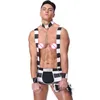 Striped Men Prisoner Costume Halloween Cosplay Uniform Sexy Lingerie Set Suspender Boxer Shorts With Hat Chain Collar Wristbands243p