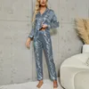 Femmes de nuit pyjamas ensemble à manches longues femmes boutonné vêtements de nuit pyjama ensembles imprimer chemise avec pantalon loungewear femme pyjamas costumes 230921