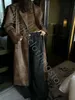 Pu Trench Coat Jacka Läder Maillard Style Lapel Leather Coat Autumn Vintage Do Old Loose