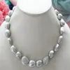 Collier de perles d'eau douce baroques gris argent naturel véritable 9-10mm 18 2958