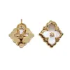 Italy Brand Luxury Clover Designer Stud Earrings for Women Retro Vintage Simple 18K Gold Shell Clip On Ear Rings Earring Earings P303W