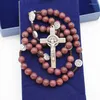 Strand Rosewood Violet Benedict Rose Rosary 8mm Bracelet Exorcism Sister Handmade Rope Braided Religious Memorial Couple Holiday Gift