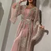 Ethnische Kleidung Abaya Dubai Muslim Kleid Luxus Hochwertige Pailletten Stickerei Spitze Ramadan Kaftan Islam Kimono Frauen Schwarz Maxi 20211Z