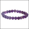 Link Chain Handmade Gem Semi Precious Gemstone 8Mm Round Beads Stretch Bracelets For Women Men Natural Amethyst Jewelry Wholesale D Otadr LL