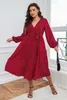 Plus Size Dresses Autumn Winter Big Swing Style Artistic Red Plussize Dress Cotton Polka Dot Longsleved Women's Dresses 230920