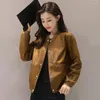 Frauen Leder Kurze Schwarze Rundhals Jacke Frauen Herbst Winter Koreanische Lose Baseball Uniform Lässig Faux Weibliche Tops