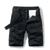 Shorts pour hommes 5 couleurs été cargo coton mode grande poche tendance de la rue droite longueur du genou noir kaki vert gris