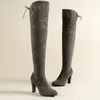 Boots Women Autumn Fashion Side Zipper Long Boots Were Thin High-heeled Thick Suede Over-the-knee Black Gray Shoes 230920