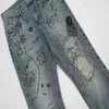 Gaojie Chaopai Heavy Industry Hand-painted Graffiti Knee Tears Washed Old Micro Horn Jeanspokc