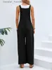 Kvinnors jumpsuits rompers kvinnor sommar svart bred ben jumpsuit eleganta söta kvinnliga byxor vintage bomull mode lösa kontor lady casual romper byxor l230921