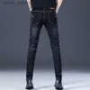 Jeans pour hommes élégant noir luxe hommes coréen Streetwear Punk mode confortable Stretch jean coupe mince jambe droite pantalon en Denim décontracté L230921