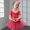 Dancewear Dansjurk met korte mouwen voor meisjes Katoenen balletdanskleding met tule Peuterballetjurk Kindertutujurk Kinderdansrokken 230920