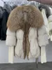 Fourrure pour femme Fausse fourrure 2022 hiver femmes manteau chaud surdimensionné réel col de fourrure de renard épais vêtements d'extérieur de luxe nouvelle mode 90% veste en duvet d'oie J230921