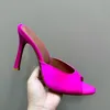Spool Heels Hausschuhe Designer Sandalen AMINA MUADDI Satin Transparent PVC Damen Schuhe 10,5 cm Hochhackige große Sandale Designer Schuh 35-42 Damen Slipper