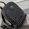 Factory outlet shoulder bag street cool ghost punk backpack soft lightweight leather outdoor leisure backpacks large capacity black Joker rivet handbag 6836#