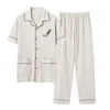 Pijamas masculinos M-3XL verão elegante pijamas de malha de algodão conjuntos de calças compridas noite pijamas plus size homewear
