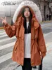 Mulheres para baixo Parkas Vielleicht forro de algodão jaqueta de inverno mulheres casaco de algodão acolchoado pele com capuz parkas curto puffer jaqueta neve desgaste feminino outwear j230921