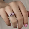 Anelli a grappolo Qiaoer Spring Solid Silver 925 Gioielli fine Pink High Carbon Diamond Gemstone Ring Anello Feads per donne