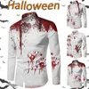 Chemises décontractées pour hommes Halloween à manches longues Chemise imprimée à la main de sang personnalisée personnalisée Festive Eerie Scarred Tunique à revers