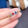 Cluster-Ringe, modischer, mehrfarbiger Saphir-Ring für den täglichen Gebrauch, 3 mm, natürliches Silber, massiver 925-Schmuck