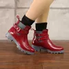 Rain Boots Rain Boots Women Leather Pu Ankle Bootie Waterproof Rubber Walking Shoes Girls Fashion Ladies Winter Shoes for Outdoor Rainy Day 230920