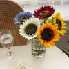 Decorative Flowers 3 Branch Sunflower Artificial Flower Real Touch Fake Plant For Home Garden Wedding Party Living Room DIY Floral