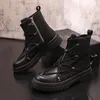 Zapatos de caña alta con cordones para hombre, botas informales que combinan con todo, color negro brillante, botines de moda británica para hombre 1AA55