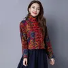 Ropa étnica Mujeres Camisa floral roja Blusa vintage Tradicional Chino Tang Oriental Tops Retro Mandarin Collar Coat257U