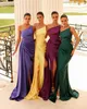 Simple Plus Size Mermaid Bridesmaid Dresses Long for Women Strapless Draped Pleats High Side Split Maid Of Honor Pleats Floor Length Wedding Guest Gowns
