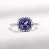 ウェディングリングYezoxa Cushion Cut Created Tanzanite 925 Sterling Silver 14K Rose Gold Plating Halo Ring for Women 6 7 8 230921