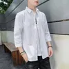 Men's Casual Shirts Autumn Mens Korean Fashion Loose Handsome 3/4 Sleeve Shirt Trendy Clothing Plus Size 5XL