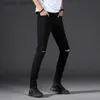 Jeans da uomo Skinny Jeans Uomo 2023 Nuovo maschio Nero Ginocchio Strappato Foro Piedini Pantaloni Elasticità Dimagrante Pantaloni Hip Hop Denim L230921