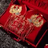 Ethnic Clothing Exquisite Velour Phoenix Sequins Tassels Embroidery Cheongsam Bride Wedding Dress Chinese Style Oriental Toast