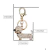 Keychains Lanyards Rhinestone Crystal Dog Dachshund Keychain Bag Charm Pendant Keys Chain Holder Key Ring Jewelry For Women Girl Gift Dhof0