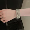 Bangle Minar Hyperbole Double Layered Hollow Linked Cuban Chain Wide Chunky Bangles For Women Gold Silver Color Metallic Bracelets