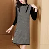 Classic Casual Striped Knitted jumper Dress Office Lady Contrast Color Sweaters Dresses Long Sleeve 2023 Women Designer O-Neck Slim Going Out Vacation Midi Frocks