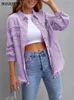 Kvinnorjackor Kvinnor Rippade denimjacka Spring Casual Distressed Jean Long Sleeve Tops med fickor Damer Tassels Solid Coat Loose Outwear 230920