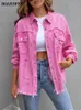 Kvinnorjackor Kvinnor Rippade denimjacka Spring Casual Distressed Jean Long Sleeve Tops med fickor Damer Tassels Solid Coat Loose Outwear 230920