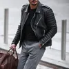 メンズレザーフェイク秋の冬のジャケット厚いラペルコットンパッドジッパーコートストリートウェアファッション男性トップ230921
