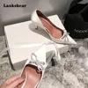 Scarpe eleganti in raso Bowknot strass Tacchi alti Matrimonio Estate Bocca poco profonda Punta singola Stiletto Banchetto in seta