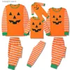 Roupas combinando para a família Roupas de festa de Halloween para a família 2023 Novos adultos crianças conjunto de pijamas combinando com estampa de abóbora pijama macio macacão de bebê look familiar T230921