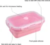 Boîte à déjeuner pliable en Silicone, vaisselle, conteneur de rangement coloré micro-ondable Portable pique-nique Camping rectangulaire en plein air