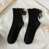 Women Socks Japanese Kawaii Cute Lolita Sweet Girls Lace Bow Ruffle Solid Color Black White JK Costumes Accessories