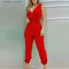 Kvinnors jumpsuits Rompers Women's Jumpsuit Elegant Red Flower Print Office Lady Jumpsuit Solid Color Slim Summer High midja Patchwork övergripande Streetwear L230921