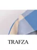 Mélanges de laine pour femmes TRAFZA mode féminine automne décontracté bleu Double boutonnage à carreaux Long manteau de laine femme Vintage manches poches vêtements d'extérieur 230921