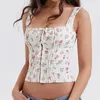 Women's Tanks Gaono Women Vintage Floral Corset Front Open Vest Y2K Crop Top Fairy Grunge Lace Camisole Coquette Square Neck Tank Tops